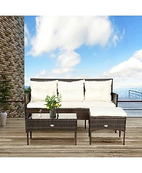 Gymax 3PCS Patio Rattan Sectional Conversation Furniture Set w/ Off White Cushions