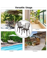 Costway Outdoor Cast Aluminum Arm Dining Chairs Set of 2 Patio Bistro Chairs