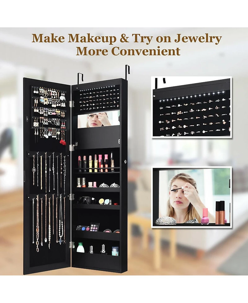 Costway Wall Door Mounted Mirror Jewelry Cabinet Organizer