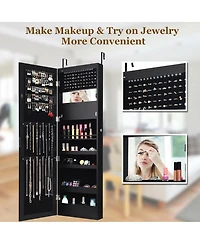 Costway Wall Door Mounted Mirror Jewelry Cabinet Organizer
