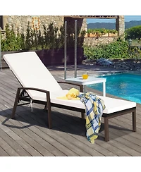 Costway 2PCS Patio Rattan Lounge Chair Chaise Recliner Back Adjustable Cushioned Garden