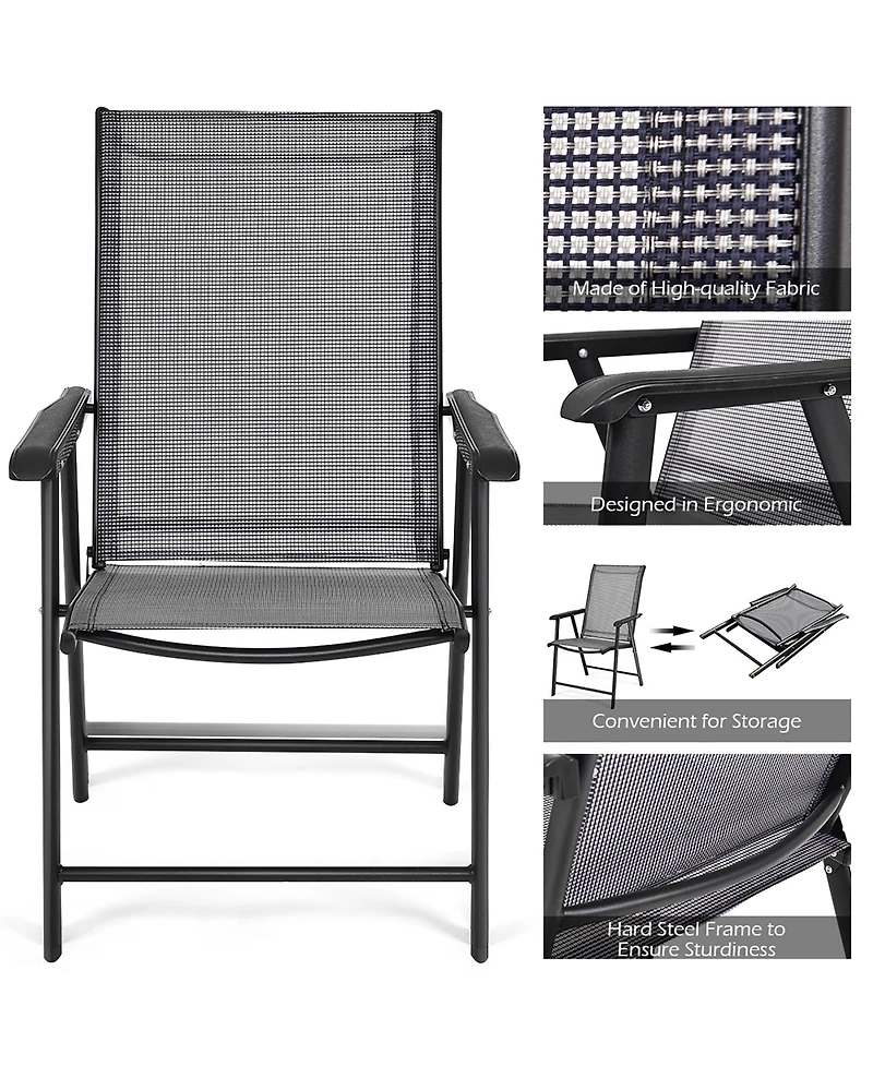 Costway Set of 4 Outdoor Patio Folding Chairs Camping Deck Garden Pool Beach W/Armrest