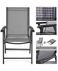 Costway Set of 4 Outdoor Patio Folding Chairs Camping Deck Garden Pool Beach W/Armrest