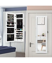 Costway Wall Mounted Mirrored Jewelry Cabinet Organizer w/Led Lights