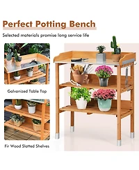 Garden Wooden Potting Bench Work Station Table Tool Storage Shelf W/Hook