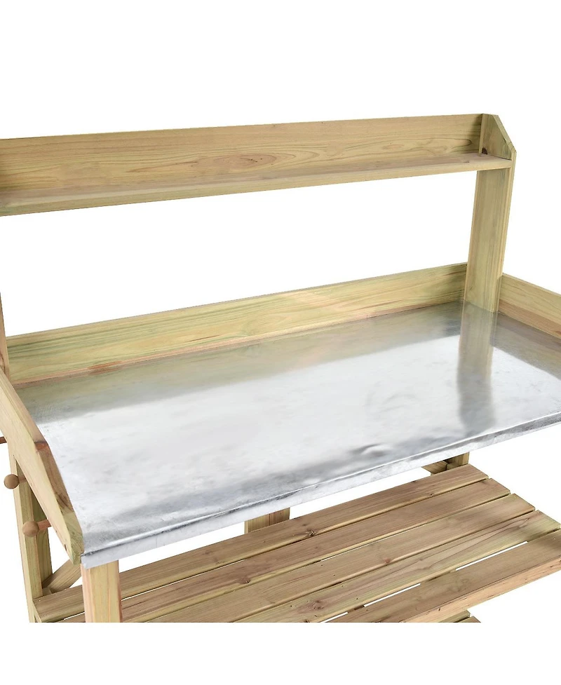 Outdoor Garden Wooden Potting Work Bench Station Planting Workbench W/ 3 Shelf