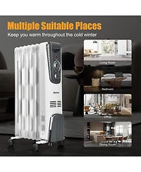 1500W Electric Oil Filled Radiator Space Heater 5.7 Fin Thermostat Room Radiant