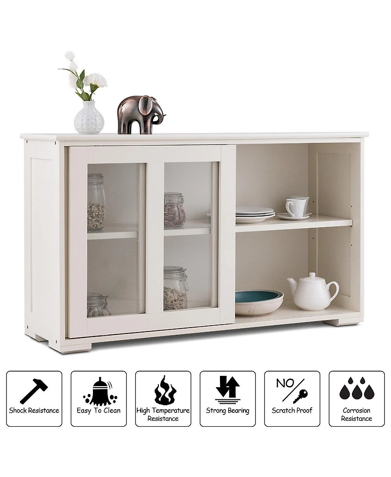 Storage Cabinet Sideboard Buffet Cupboard Glass Sliding Door