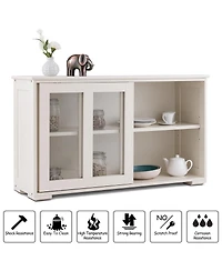 Storage Cabinet Sideboard Buffet Cupboard Glass Sliding Door