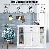 Buffet Storage Cabinet Console Cupboard W/Glass Door Drawers