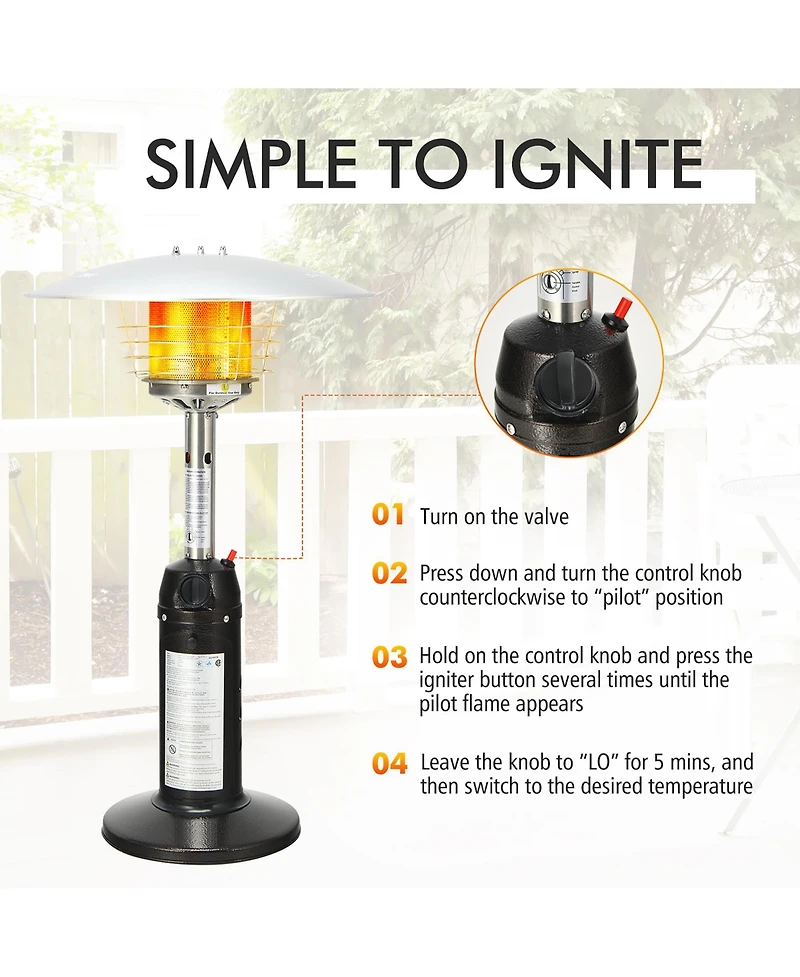 11,000 Btu Patio Heater Portable Tabletop Propane Standing Lp Gas Heater