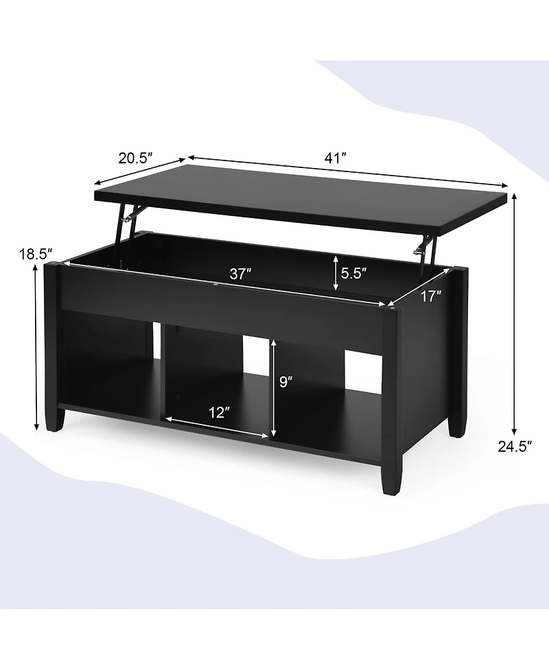 Costway Lift Top Coffee Table w/ Hidden Compartment and Storage Shelves