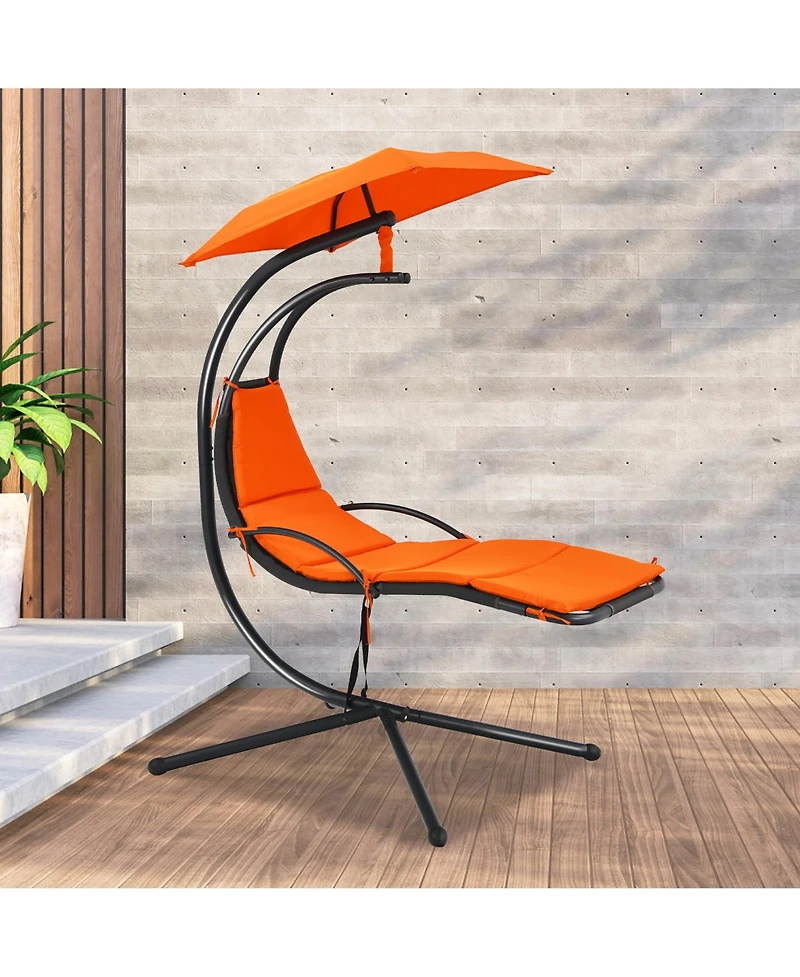 Costway Patio Hanging Hammock Chaise Lounge Chair with Canopy Cushion