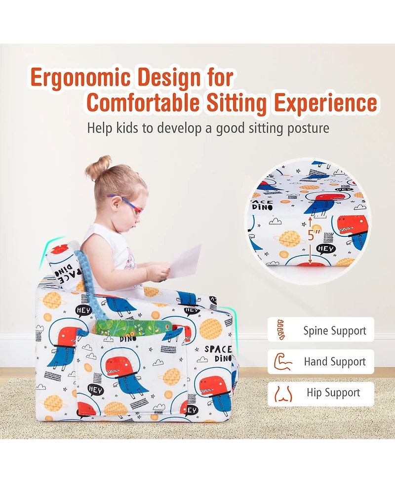 2-in-1 Convertible Kids Sofa to Lounger Flip-Out Chair