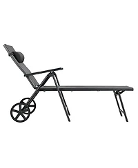 Costway Patio Lounge Chair W/ Wheels Neck Pillow Aluminum Frame Adjustable