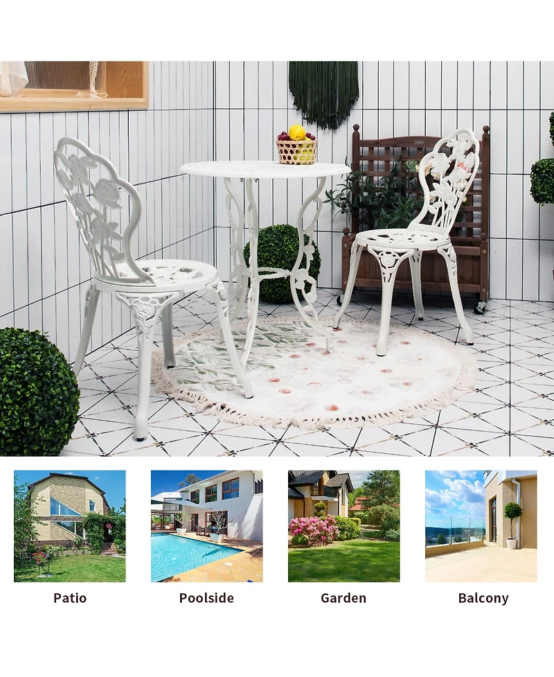 3PCS Cast Aluminum Patio Bistro Furniture Set Rose Design Outdoor
