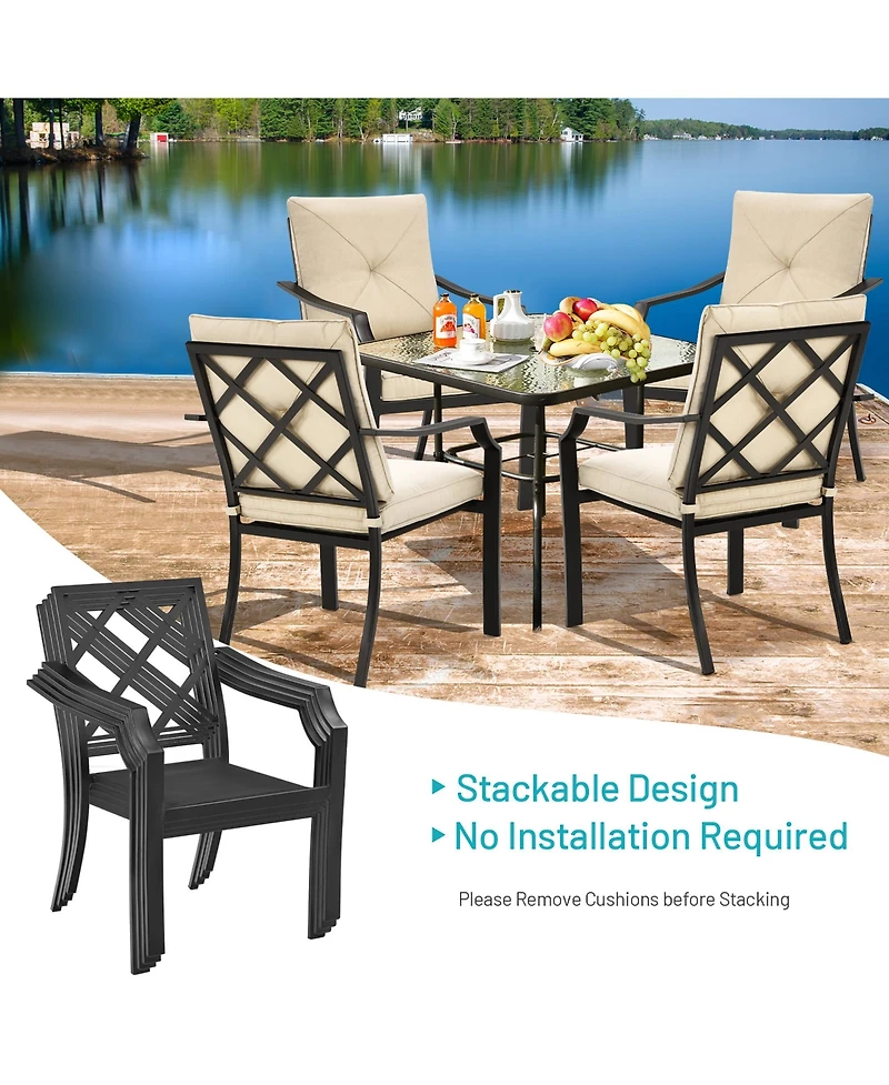 Costway 4 Pcs Patio Dining Chairs Stackable Removable Cushions Garden Deck