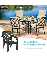 Costway 4 Pcs Patio Dining Chairs Stackable Removable Cushions Garden Deck