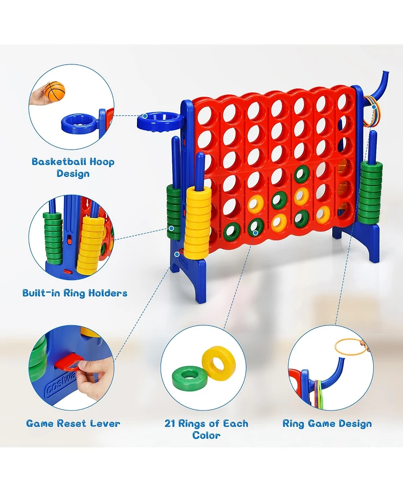 4-in-a Row Giant Game Set w/Basketball Hoop for Family