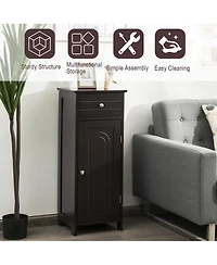 Bathroom Floor Cabinet Wooden Storage Organizer Free-Standing w/ Drawer & Shelf