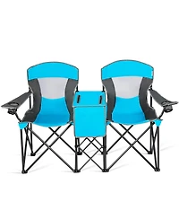 Costway Portable Folding Camping Canopy Chairs w/ Cup Holder Cooler
