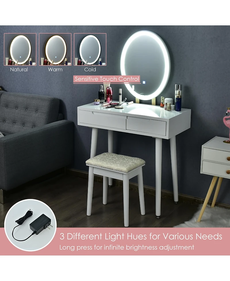 Costway Vanity Makeup Table Touch Screen Dressing Table Stool Set
