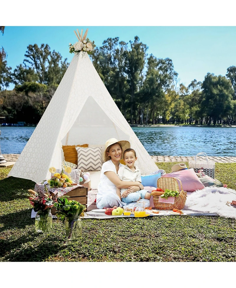 Lace Teepee Tent with Colorful Light Strings for Children