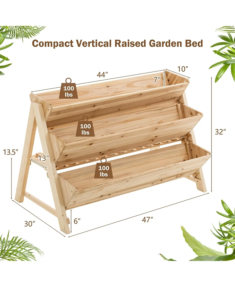 3 Tier Wooden Vertical Raised Garden Bed with Storage Shelf
