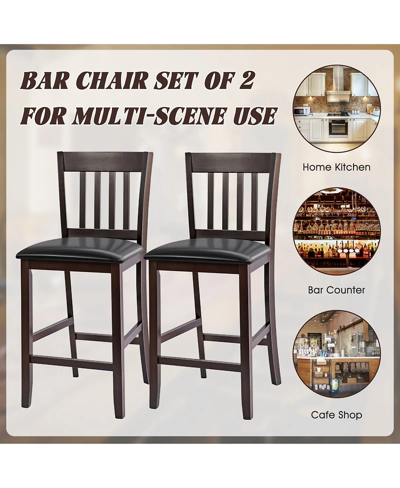 Sugift 25 Inches Set of 2 Bar Stools with Rubber Wood Legs