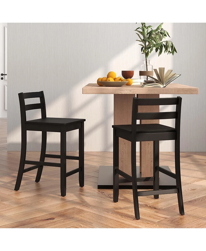 24-Inch Wooden Bar Stools Set of with Ergonomic Backrest Counter Height