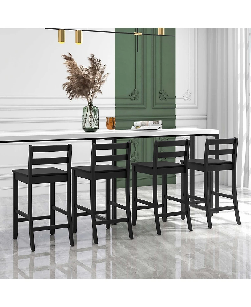 24-Inch Wooden Bar Stools Set of 4 with Ergonomic Backrest Counter Height