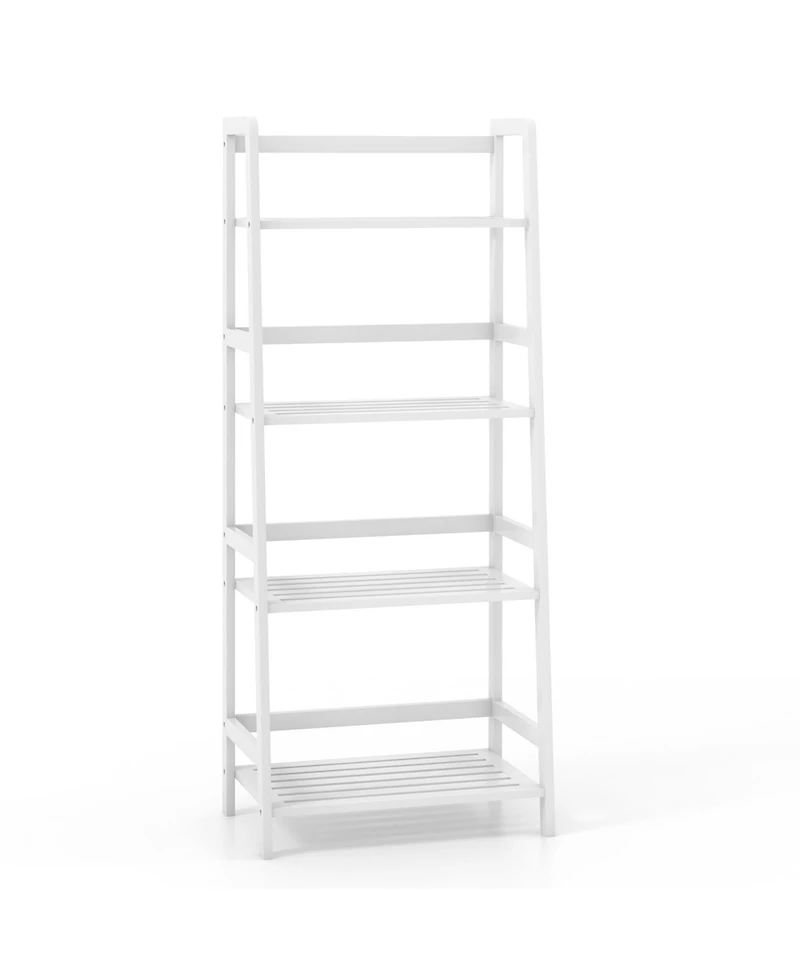 Multifunctional 4 Shelf Bamboo Bookcase Ladder Plant Flower Stand Rack Storage