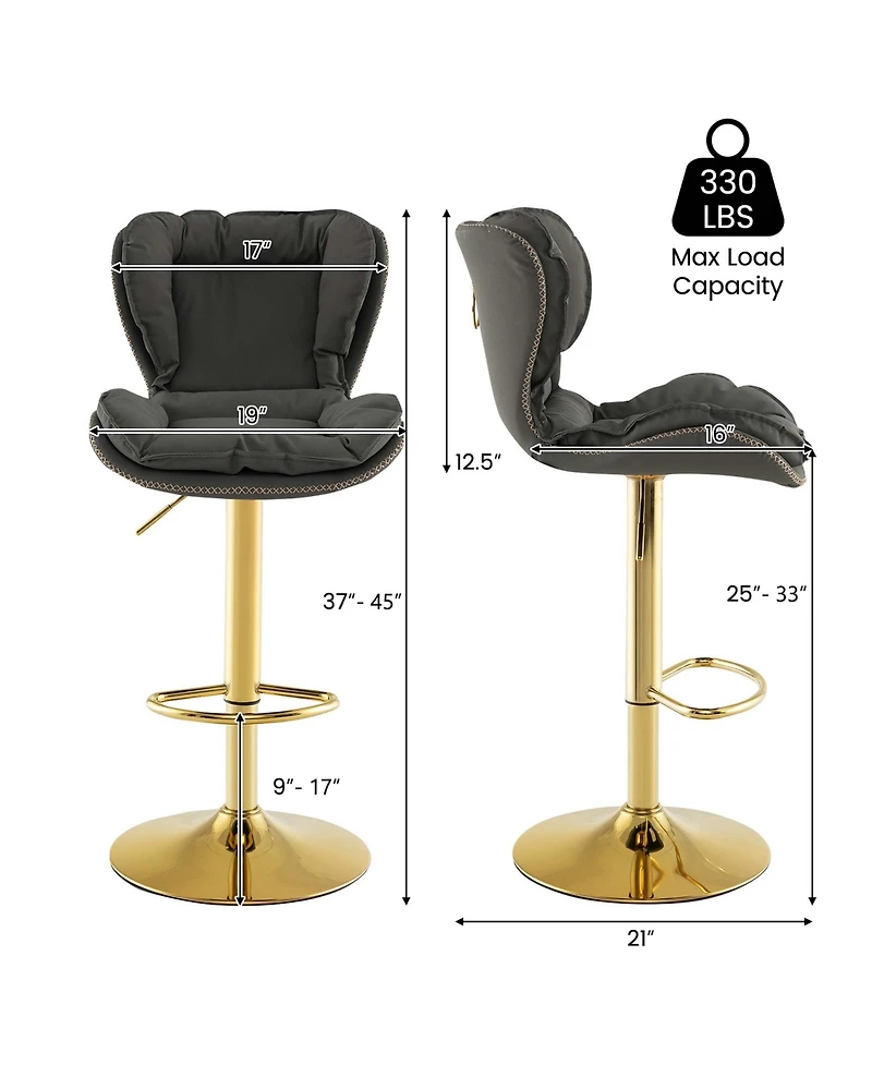 Costway Adjustable Bar Stool Set of 2 Leathaire Bar Chairs with Padded Seat & Footrest