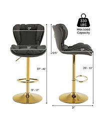 Costway Adjustable Bar Stool Set of 2 Leathaire Bar Chairs with Padded Seat & Footrest