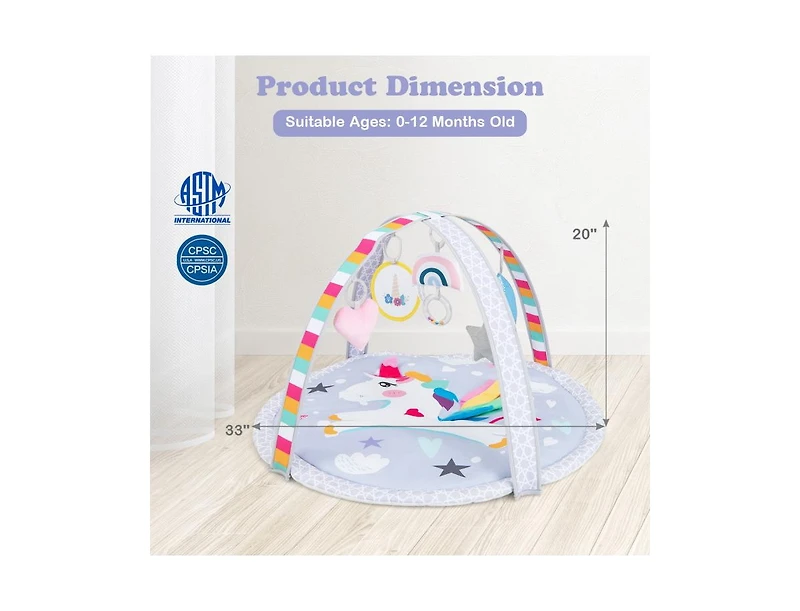 Slickblue Baby Play Gym Mat 7-in-1 Tummy Time Activity Mat with 5 Detachable Toys-Multicolor