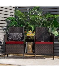 Sugift Rattan Patio Conversation Set Cushioned with Glass Table