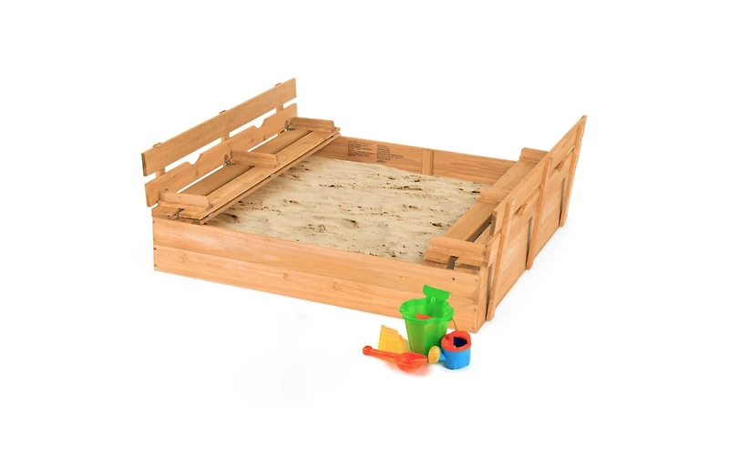 Slickblue Kids Wooden Sandbox with 2 Foldable Bench Seats