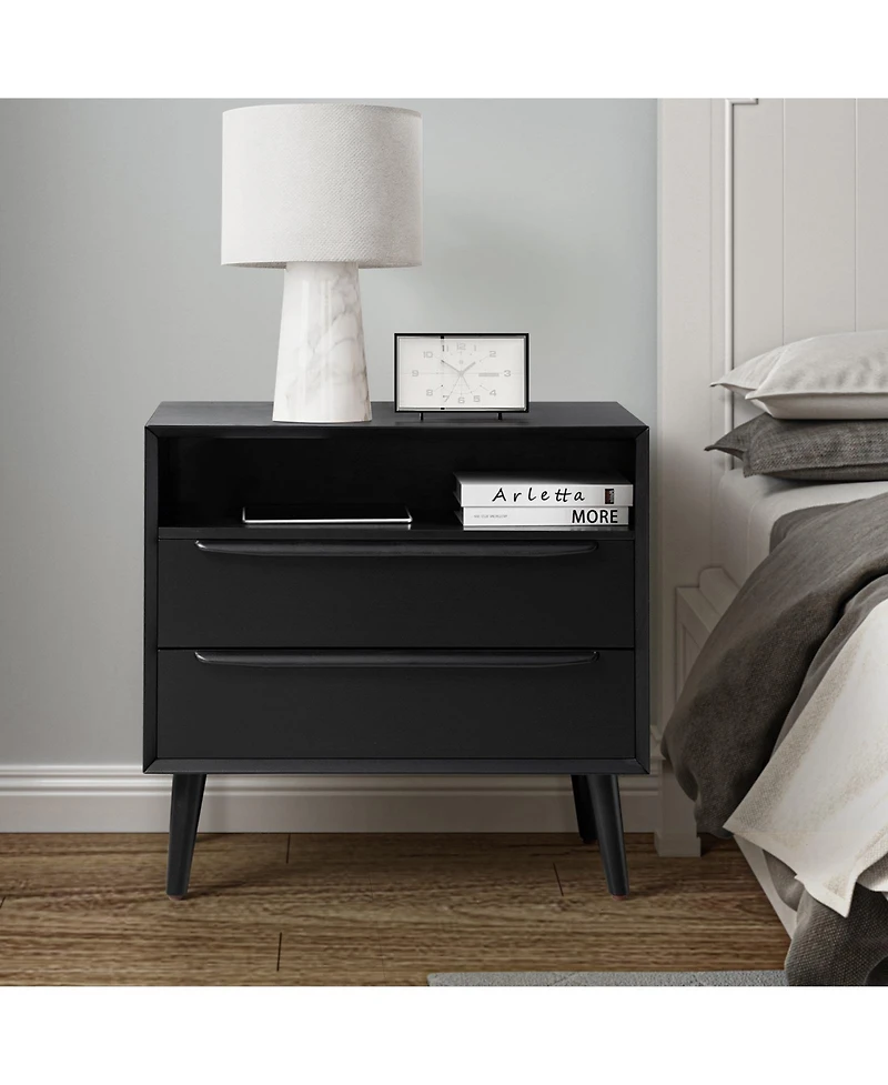 Hulala Home Kay Mid-century Modern 2 - Drawer Nightstand with Built-In Outlets
