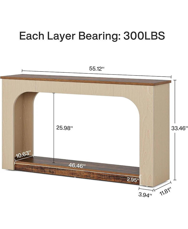 Tribesigns 55-Inch Console Table with Led Lights, Farmhouse 2-Tier Narrow Sofa Table with Storage, Wood Foyer Entryway Behind Couch Table for Living R