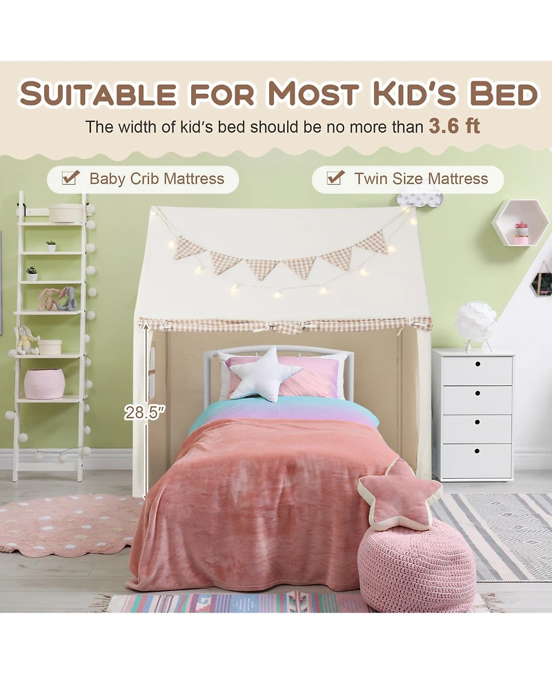 Slickblue Kids Play Tent Large Playhouse with Padded Mat and 2 Breathable Windows-Beige