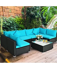 Gymax 7PCS Rattan Patio Conversation Set Sectional Furniture Set w/ Cushion