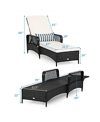 Gymax Set of 2 Adjustable Patio Rattan Lounge Chair Chaise Recliner w/ Cushion & Pillow