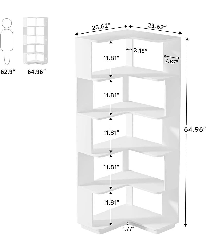 Tribesigns 6 Tier Corner Bookshelf, 64.9 Inch Tall Industrial Bookcase with Anti-Drop Panel, Freestanding Wood Grain Shelf Display Rack
