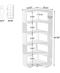 Tribesigns 6 Tier Corner Bookshelf, 64.9 Inch Tall Industrial Bookcase with Anti-Drop Panel, Freestanding Wood Grain Shelf Display Rack