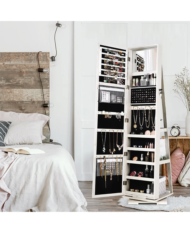 360degree Rotatable Jewelry Cabinet 2-in-1 Lockable Mirrored Organizer