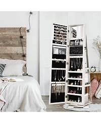 360degree Rotatable Jewelry Cabinet 2-in-1 Lockable Mirrored Organizer