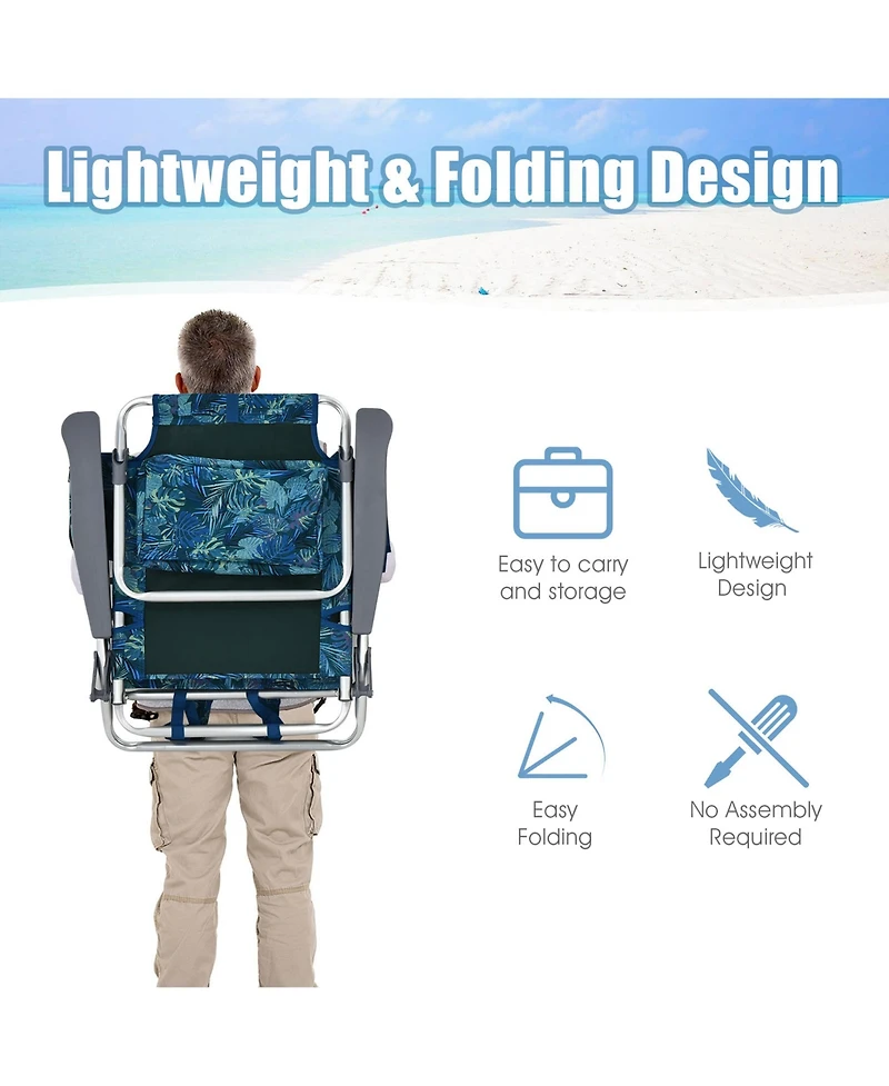 Gymax 4PCS Folding Backpack Beach Chair Reclining Camping w/ Storage Bag Pattern