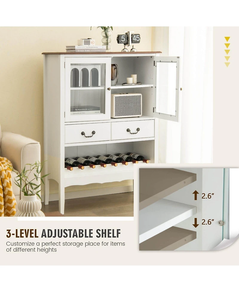 Sugift Sideboard Buffet Cabinet with 2 Tempered Glass Doors