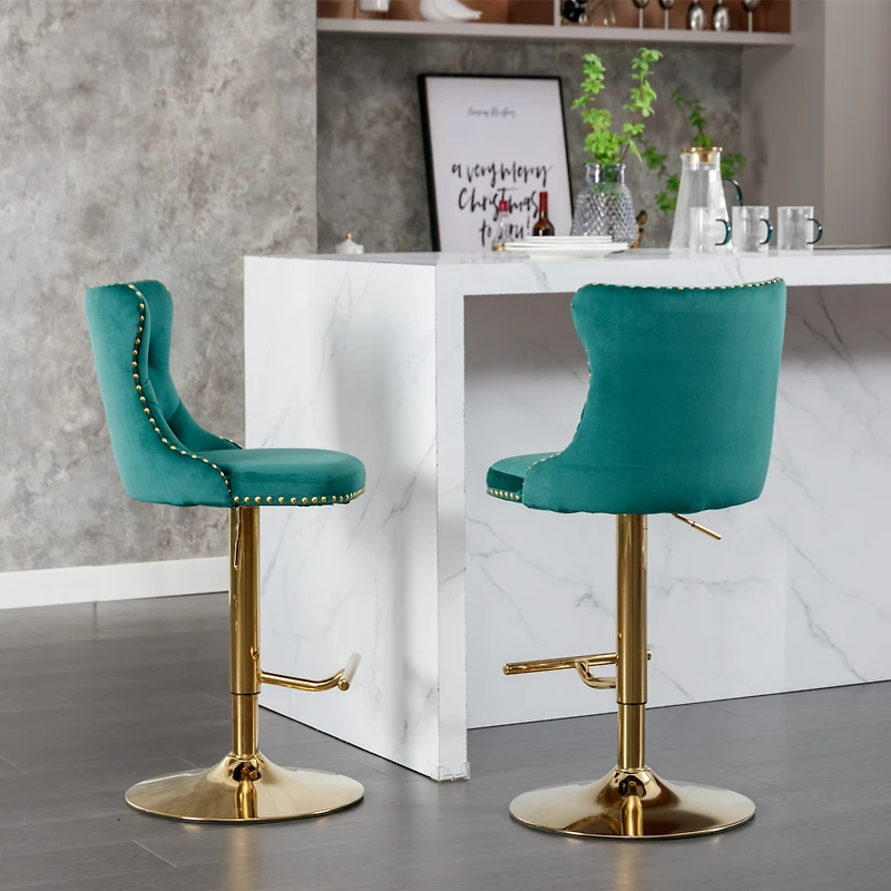 Streamdale Furniture Adjustable Swivel Velvet Bar Stools Set of 2