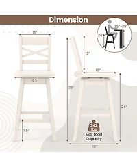 2 Pcs 24" Counter Height Stool Rubber Wood Swivel Bar with Inclined Backrest